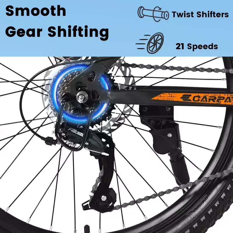 Okak 26IN Mountain Bike with 21 Speeds and Mechanical Disc Brakes, Adult Bike with High-Carbon Steel Frame, Dirt Bike for Kids & Adults