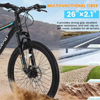 Okak 26IN Mountain Bike with 21 Speeds and Mechanical Disc Brakes, Adult Bike with High-Carbon Steel Frame, Dirt Bike for Kids & Adults