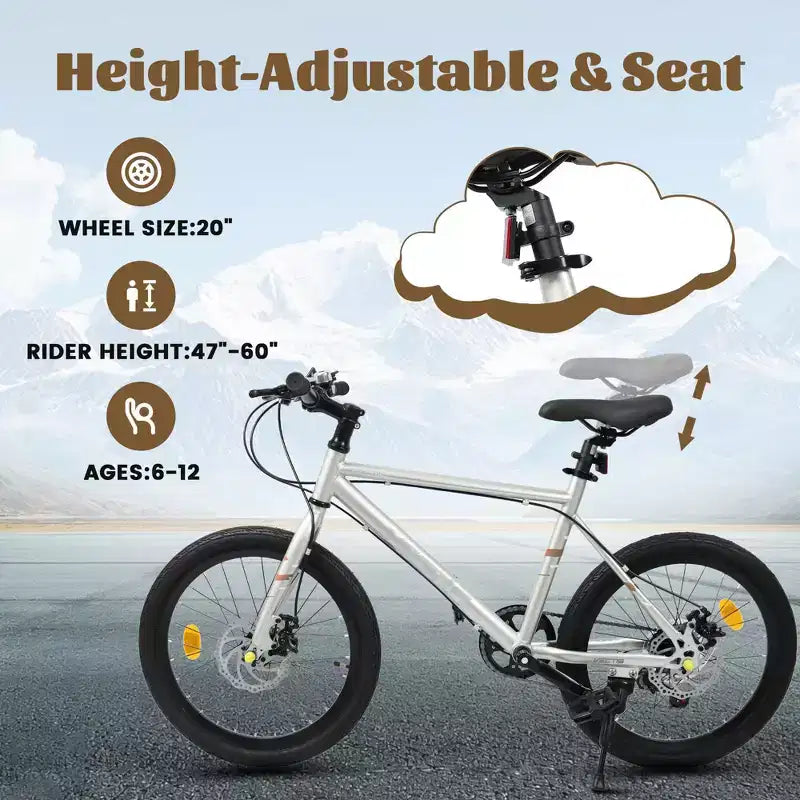 Okak 20IN Toddler Bike with 7-Speed and Steel Frame, Kids Bike with Dual Disc Brakes and 1.75IN Tires, Kids Cruiser Bikes for Boys & Girls
