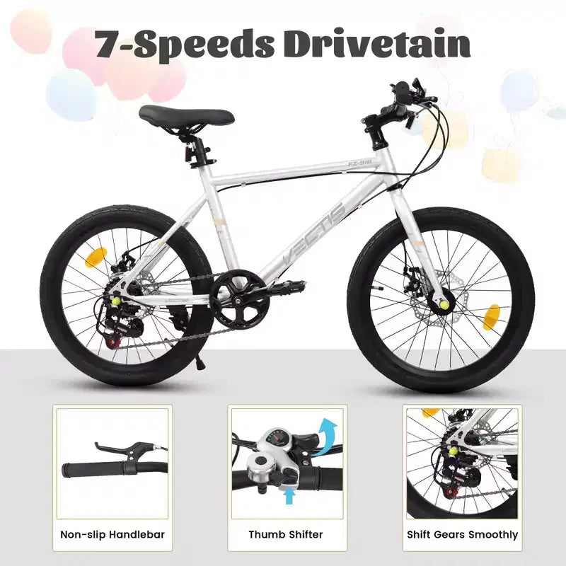 Okak 20IN Toddler Bike with 7-Speed and Steel Frame, Kids Bike with Dual Disc Brakes and 1.75IN Tires, Kids Cruiser Bikes for Boys & Girls