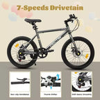 Okak 20IN Toddler Bike with 7-Speed and Steel Frame, Kids Bike with Dual Disc Brakes and 1.75IN Tires, Kids Cruiser Bikes for Boys & Girls