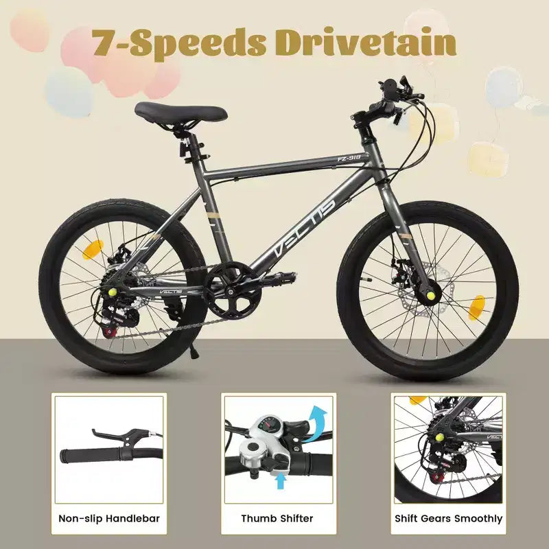 Okak 20IN Toddler Bike with 7-Speed and Steel Frame, Kids Bike with Dual Disc Brakes and 1.75IN Tires, Kids Cruiser Bikes for Boys & Girls