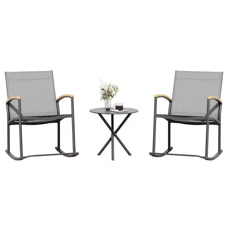 Celebalcony 3 Piece Outdoor Rocking Bistro Set, Textilene Fabric Small Patio Furniture Set with Table for Lawn, Garden, Balcony, Poolside