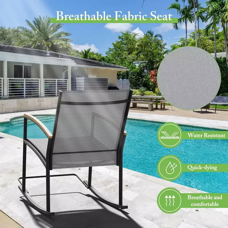 Celebalcony 3 Piece Outdoor Rocking Bistro Set, Textilene Fabric Small Patio Furniture Set with Table for Lawn, Garden, Balcony, Poolside
