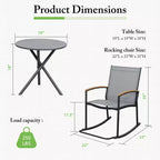 Celebalcony 3 Piece Outdoor Rocking Bistro Set, Textilene Fabric Small Patio Furniture Set with Table for Lawn, Garden, Balcony, Poolside