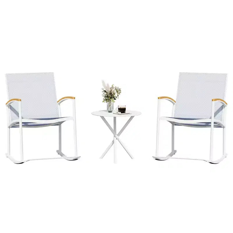Celebalcony 3 Piece Outdoor Rocking Bistro Set, Textilene Fabric Small Patio Furniture Set with Table for Lawn, Garden, Balcony, Poolside