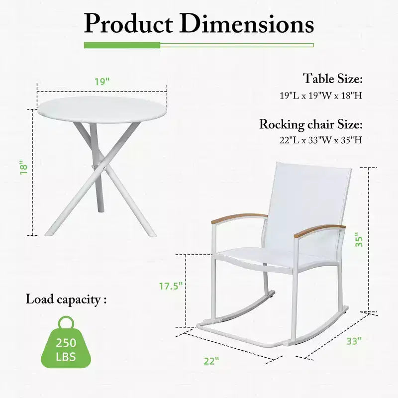 Celebalcony 3 Piece Outdoor Rocking Bistro Set, Textilene Fabric Small Patio Furniture Set with Table for Lawn, Garden, Balcony, Poolside