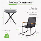 Celebalcony 3 Piece Outdoor Rocking Bistro Set, Textilene Fabric Small Patio Furniture Set with Table for Lawn, Garden, Balcony, Poolside