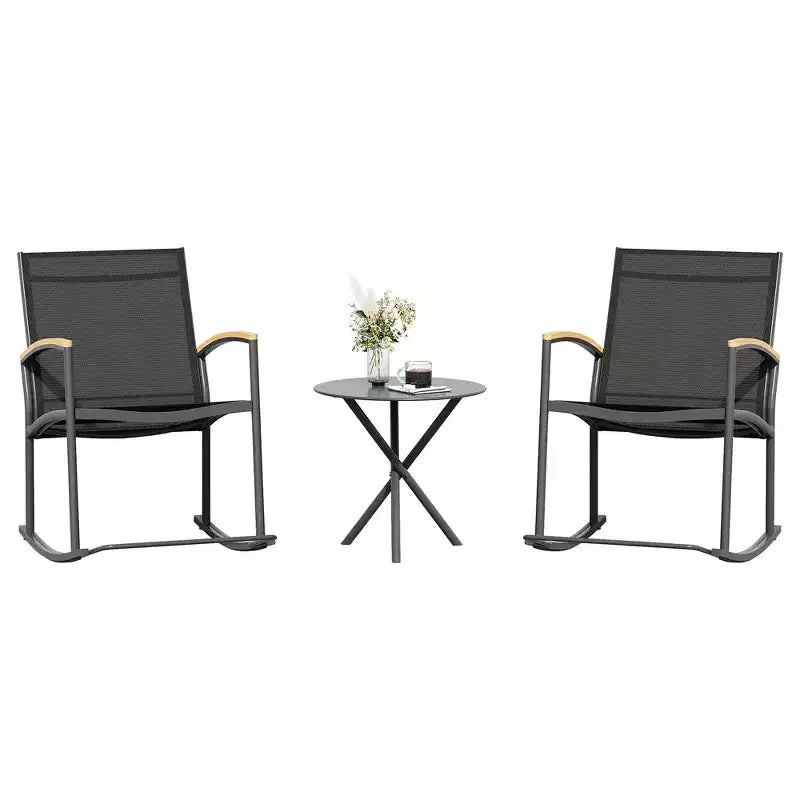 Celebalcony 3 Piece Outdoor Rocking Bistro Set, Textilene Fabric Small Patio Furniture Set with Table for Lawn, Garden, Balcony, Poolside