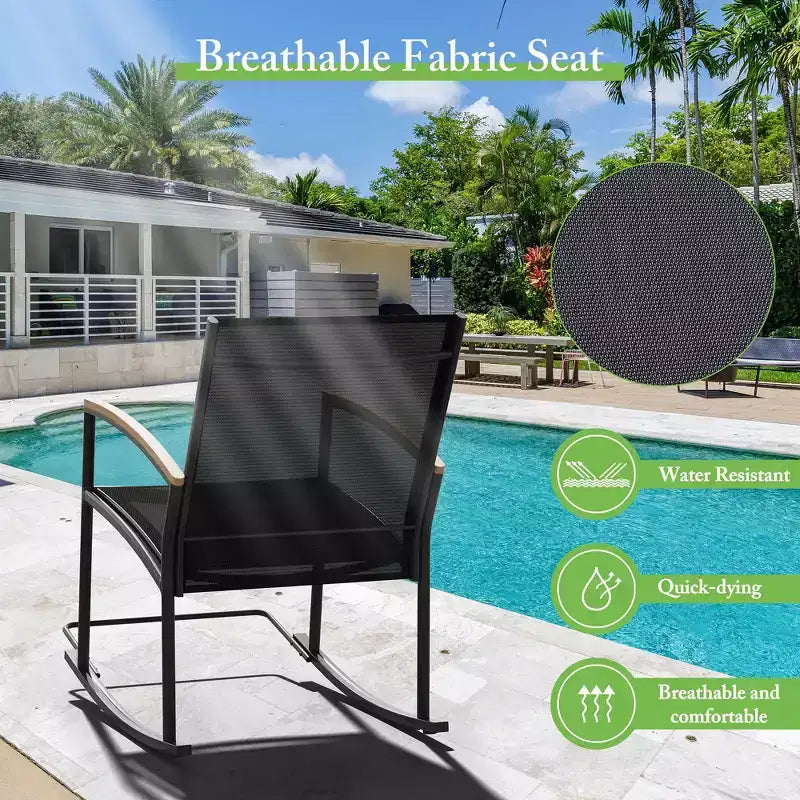 Celebalcony 3 Piece Outdoor Rocking Bistro Set, Textilene Fabric Small Patio Furniture Set with Table for Lawn, Garden, Balcony, Poolside