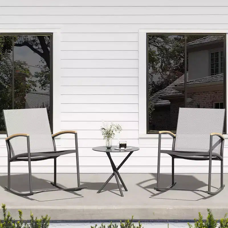 Celebalcony 3 Piece Outdoor Rocking Bistro Set, Textilene Fabric Small Patio Furniture Set with Table for Lawn, Garden, Balcony, Poolside