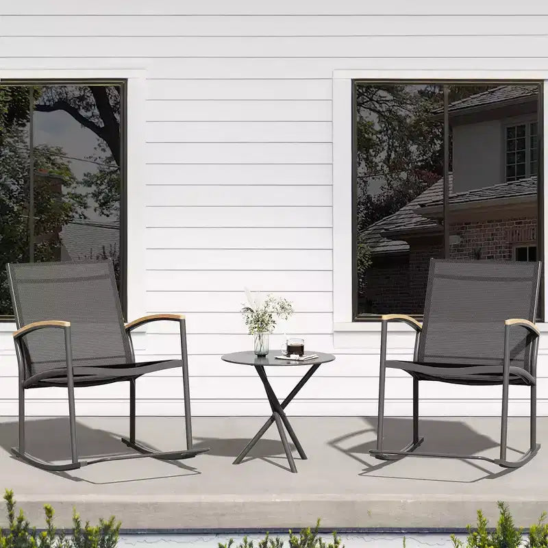 Celebalcony 3 Piece Outdoor Rocking Bistro Set, Textilene Fabric Small Patio Furniture Set with Table for Lawn, Garden, Balcony, Poolside