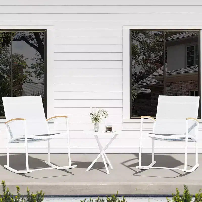 Celebalcony 3 Piece Outdoor Rocking Bistro Set, Textilene Fabric Small Patio Furniture Set with Table for Lawn, Garden, Balcony, Poolside