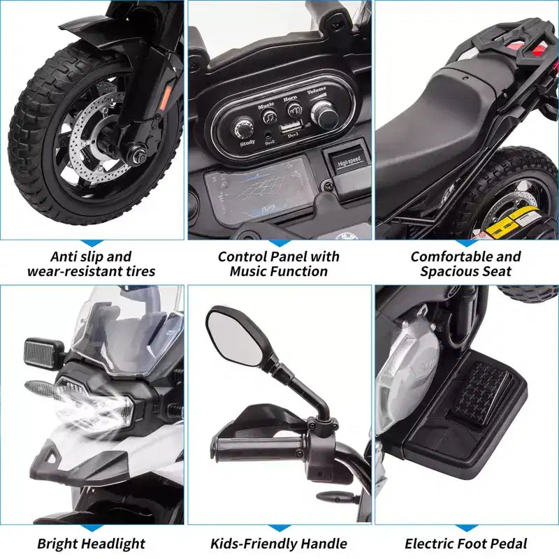12V Electric Kids Motorcycle with Training Wheels - Battery Powered Ride-on Bike with Music&Realistic Design for Kids 3-8 Years, All-Terrain Ride-on