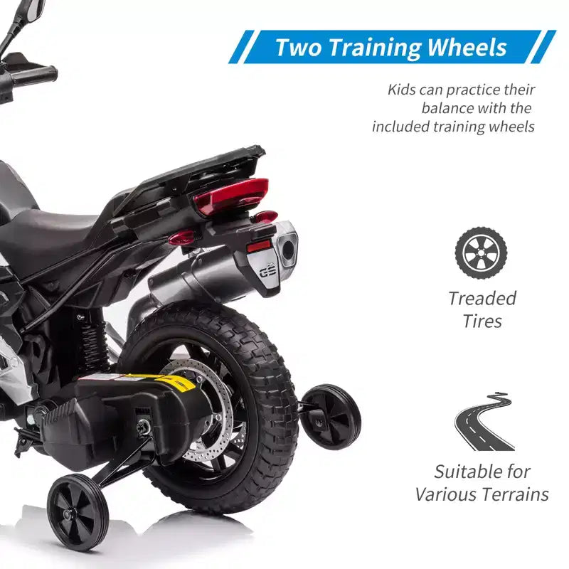 12V Electric Kids Motorcycle with Training Wheels - Battery Powered Ride-on Bike with Music&Realistic Design for Kids 3-8 Years, All-Terrain Ride-on