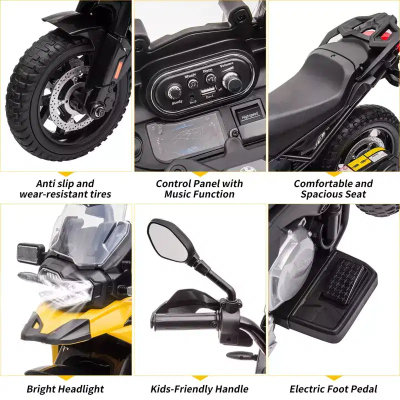 12V Electric Kids Motorcycle with Training Wheels - Battery Powered Ride-on Bike with Music&Realistic Design for Kids 3-8 Years, All-Terrain Ride-on