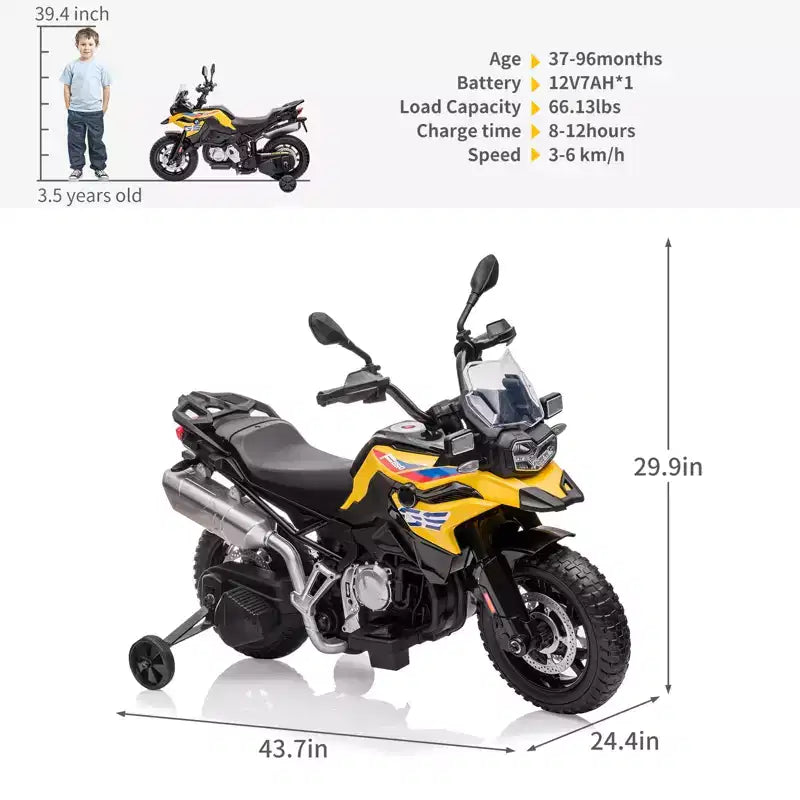 12V Electric Kids Motorcycle with Training Wheels - Battery Powered Ride-on Bike with Music&Realistic Design for Kids 3-8 Years, All-Terrain Ride-on