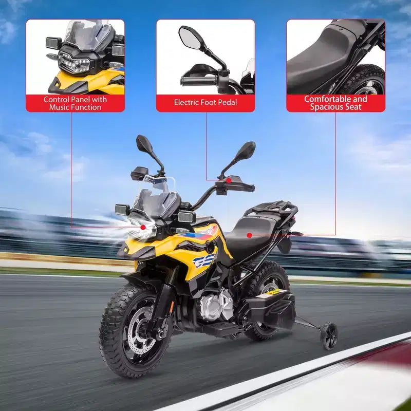 12V Electric Kids Motorcycle with Training Wheels - Battery Powered Ride-on Bike with Music&Realistic Design for Kids 3-8 Years, All-Terrain Ride-on