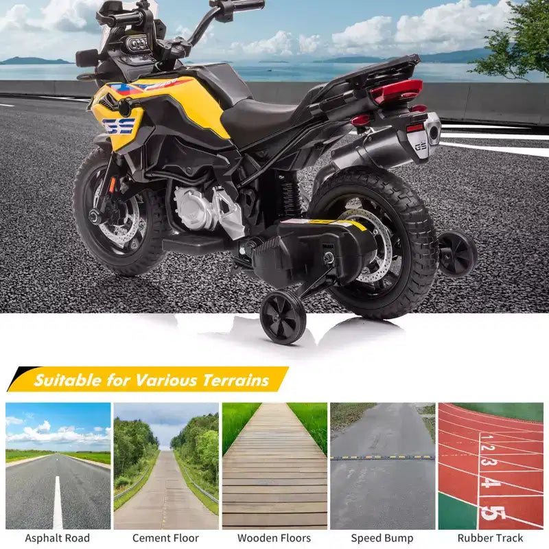 12V Electric Kids Motorcycle with Training Wheels - Battery Powered Ride-on Bike with Music&Realistic Design for Kids 3-8 Years, All-Terrain Ride-on