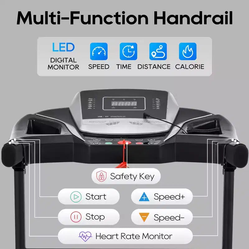 Folding Treadmill for Home with Incline & Heart Rate Sensor, 2.5HP Quiet Motor, USB Charging, Portable Running Walking Machine, 300lbs Capacity