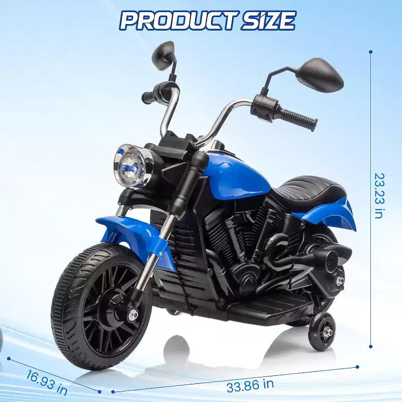 12V Kids Electric Motorcycle w/ Training Wheels, 3-Wheel Ride-on Toy, Reverse, LED Headlight, Horn & Music, 66LB Capacity