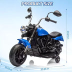 12V Kids Electric Motorcycle w/ Training Wheels, 3-Wheel Ride-on Toy, Reverse, LED Headlight, Horn & Music, 66LB Capacity