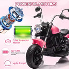 12V Kids Electric Motorcycle w/ Training Wheels, 3-Wheel Ride-on Toy, Reverse, LED Headlight, Horn & Music, 66LB Capacity