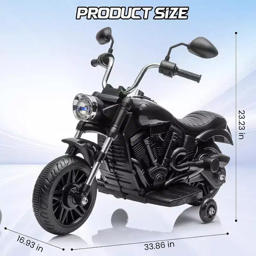 12V Kids Electric Motorcycle w/ Training Wheels, 3-Wheel Ride-on Toy, Reverse, LED Headlight, Horn & Music, 66LB Capacity
