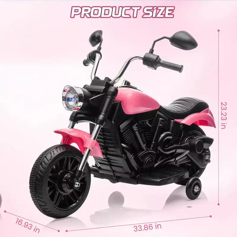 12V Kids Electric Motorcycle w/ Training Wheels, 3-Wheel Ride-on Toy, Reverse, LED Headlight, Horn & Music, 66LB Capacity