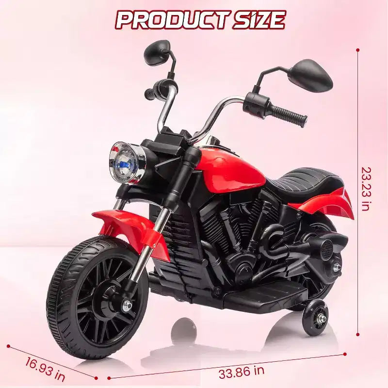 12V Kids Electric Motorcycle w/ Training Wheels, 3-Wheel Ride-on Toy, Reverse, LED Headlight, Horn & Music, 66LB Capacity