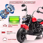 12V Kids Electric Motorcycle w/ Training Wheels, 3-Wheel Ride-on Toy, Reverse, LED Headlight, Horn & Music, 66LB Capacity