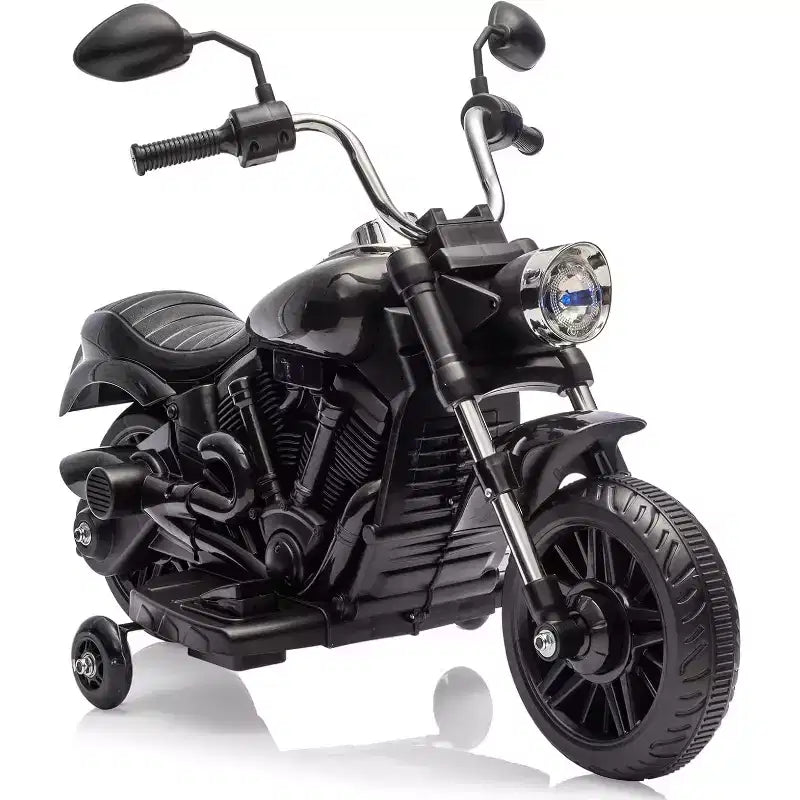 12V Kids Electric Motorcycle w/ Training Wheels, 3-Wheel Ride-on Toy, Reverse, LED Headlight, Horn & Music, 66LB Capacity