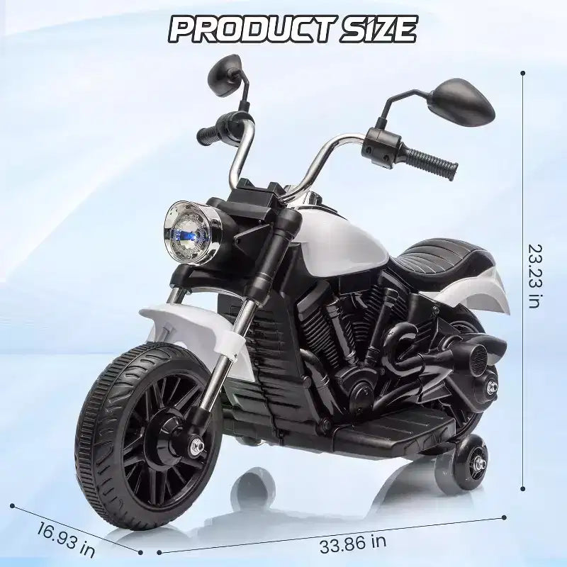 12V Kids Electric Motorcycle w/ Training Wheels, 3-Wheel Ride-on Toy, Reverse, LED Headlight, Horn & Music, 66LB Capacity