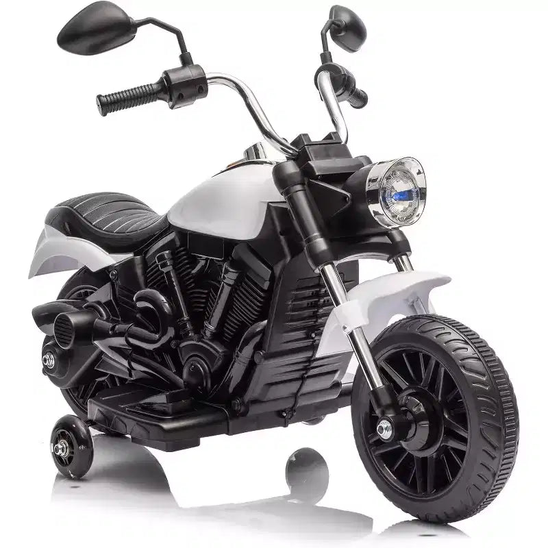 12V Kids Electric Motorcycle w/ Training Wheels, 3-Wheel Ride-on Toy, Reverse, LED Headlight, Horn & Music, 66LB Capacity