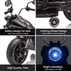 12V Kids Electric Motorcycle w/ Training Wheels, 3-Wheel Ride-on Toy, Reverse, LED Headlight, Horn & Music, 66LB Capacity