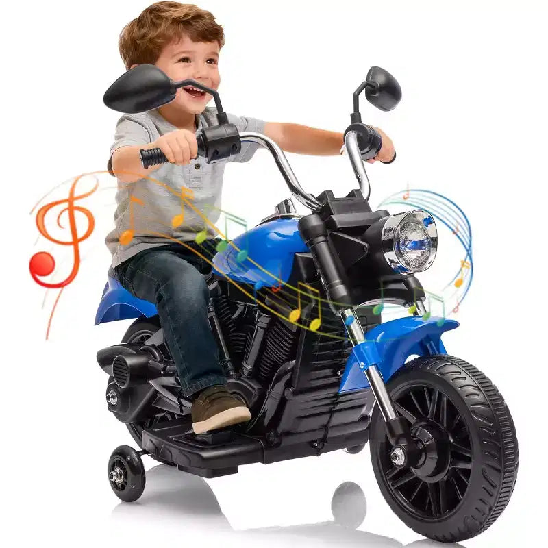 12V Kids Electric Motorcycle w/ Training Wheels, 3-Wheel Ride-on Toy, Reverse, LED Headlight, Horn & Music, 66LB Capacity