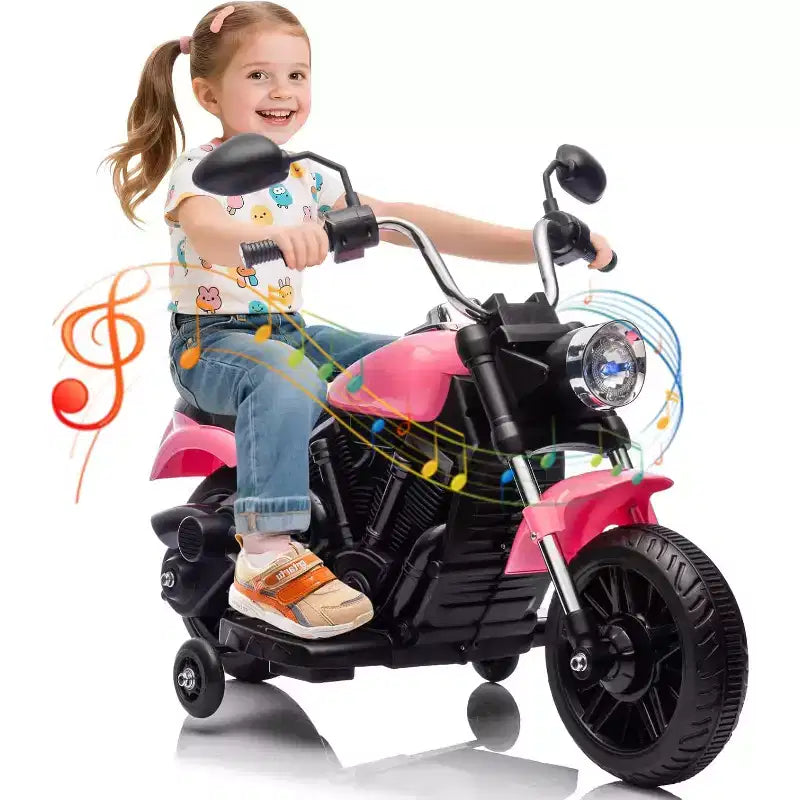 12V Kids Electric Motorcycle w/ Training Wheels, 3-Wheel Ride-on Toy, Reverse, LED Headlight, Horn & Music, 66LB Capacity