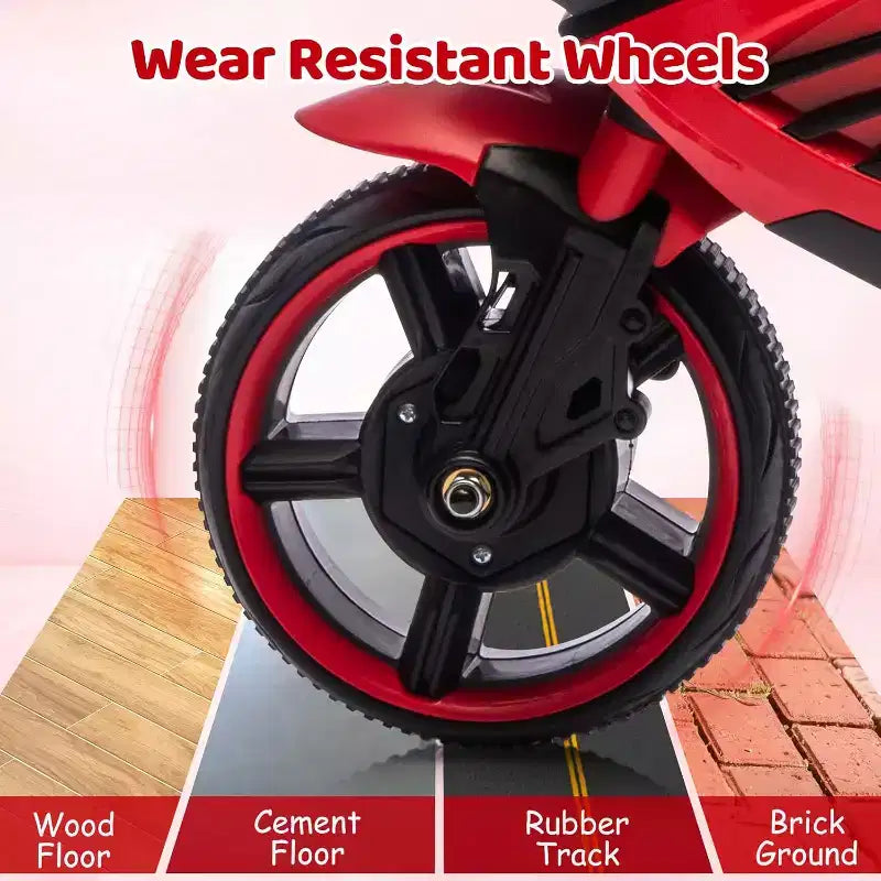 Kids Ride On Motorcycle, 6V Battery Powered Electric Motorcycle, w/Treaded Tires, Horn, Music, Training Wheels
