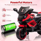 Kids Ride On Motorcycle, 6V Battery Powered Electric Motorcycle, w/Treaded Tires, Horn, Music, Training Wheels