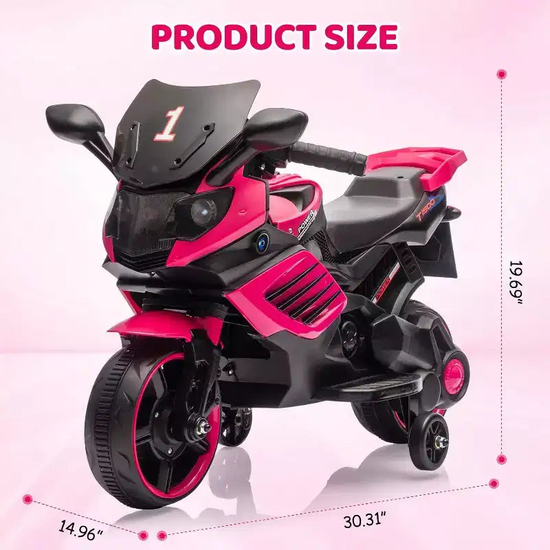Kids Ride On Motorcycle, 6V Battery Powered Electric Motorcycle, w/Treaded Tires, Horn, Music, Training Wheels