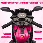 Kids Ride On Motorcycle, 6V Battery Powered Electric Motorcycle, w/Treaded Tires, Horn, Music, Training Wheels
