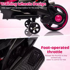 Kids Ride On Motorcycle, 6V Battery Powered Electric Motorcycle, w/Treaded Tires, Horn, Music, Training Wheels