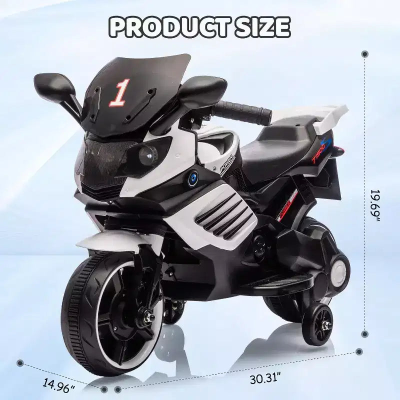 Kids Ride On Motorcycle, 6V Battery Powered Electric Motorcycle, w/Treaded Tires, Horn, Music, Training Wheels