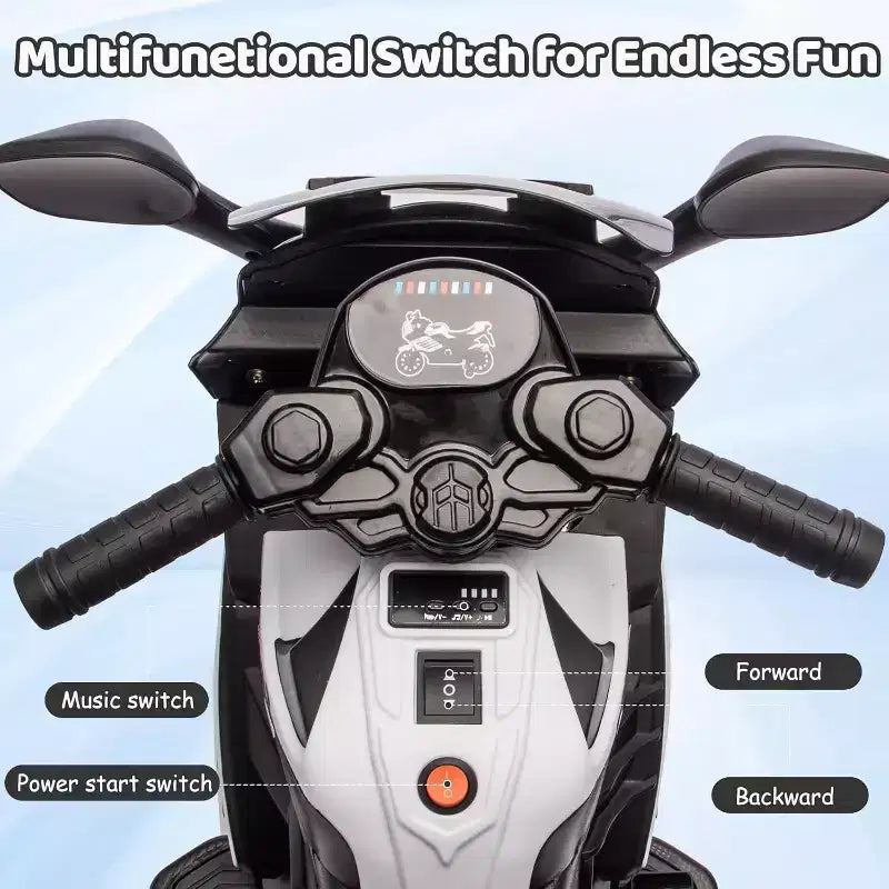 Kids Ride On Motorcycle, 6V Battery Powered Electric Motorcycle, w/Treaded Tires, Horn, Music, Training Wheels