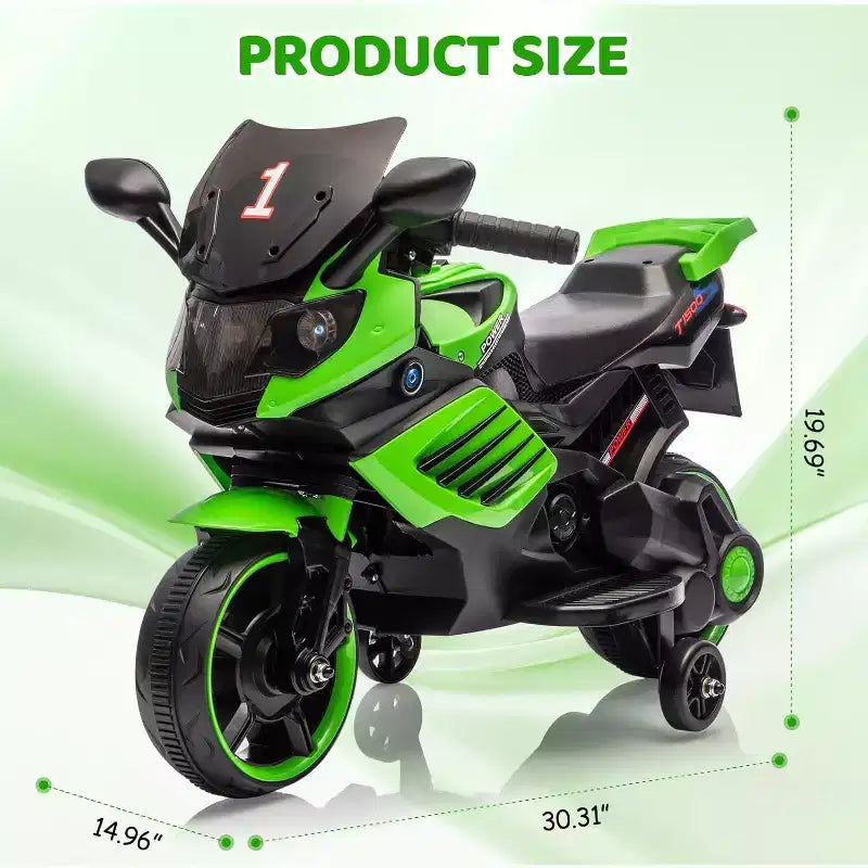 Kids Ride On Motorcycle, 6V Battery Powered Electric Motorcycle, w/Treaded Tires, Horn, Music, Training Wheels