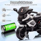 Kids Ride On Motorcycle, 6V Battery Powered Electric Motorcycle, w/Treaded Tires, Horn, Music, Training Wheels