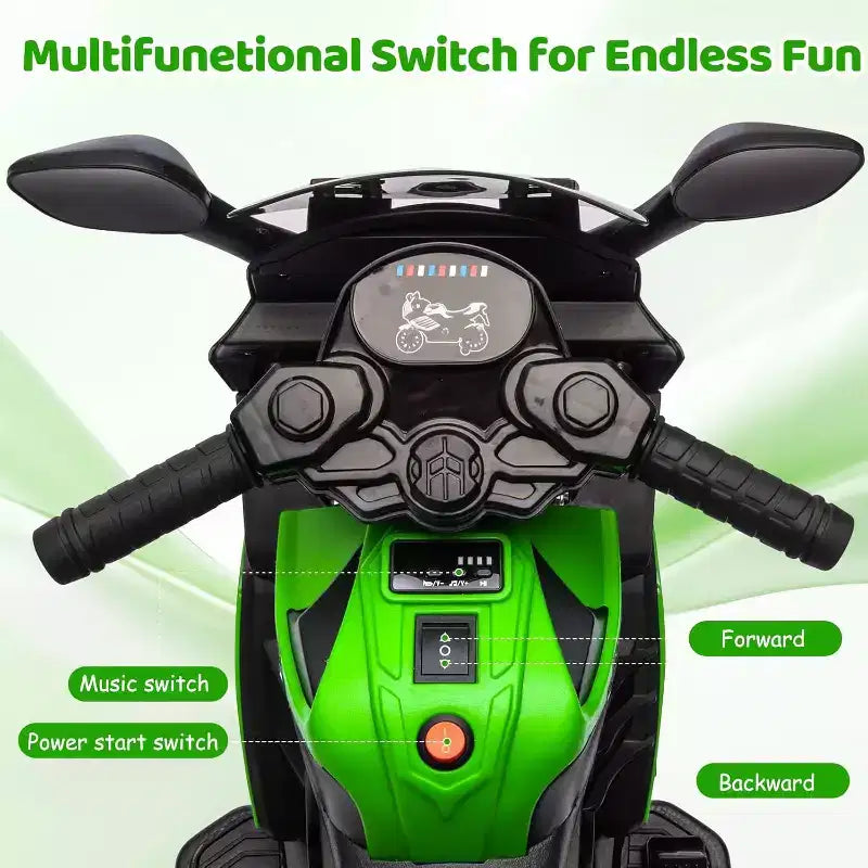 Kids Ride On Motorcycle, 6V Battery Powered Electric Motorcycle, w/Treaded Tires, Horn, Music, Training Wheels