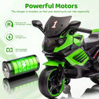 Kids Ride On Motorcycle, 6V Battery Powered Electric Motorcycle, w/Treaded Tires, Horn, Music, Training Wheels