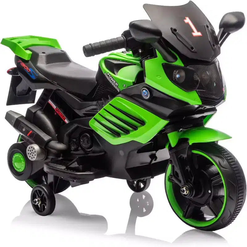 Kids Ride On Motorcycle, 6V Battery Powered Electric Motorcycle, w/Treaded Tires, Horn, Music, Training Wheels
