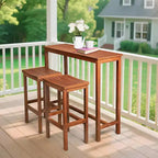 VINGLI 3-Piece Fir Wood Outdoor Bar Table and Chairs Set, Outdoor Bar Height Table with 2 Bar Stools Patio Bistro Set for Garden Balcony Backyard